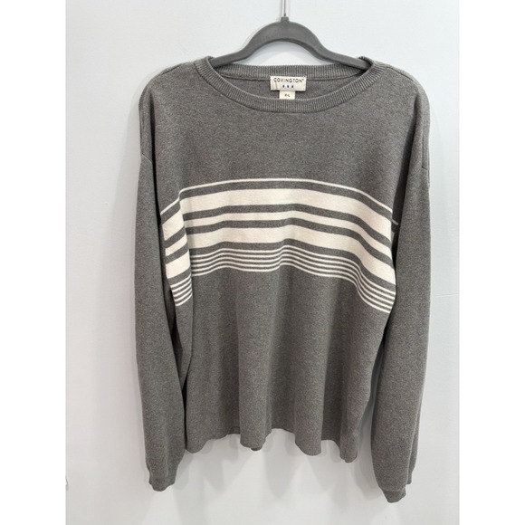 Men's Covington XL Gray Striped 100% Cotton Crewneck Sweater Long Sleeve - Picture 5 of 9